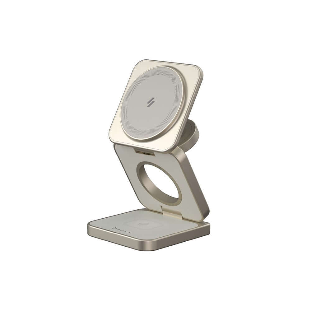 แท่นชาร์จไร้สาย ADAM elements Mag 3 Pro Qi2 3-in-1 Foldable Travel Charging Station สีไทเทเนียม